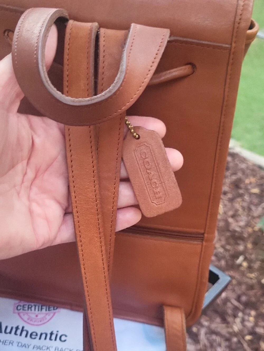 Coach Leather Backpack Purse in Brirish Tan With COA